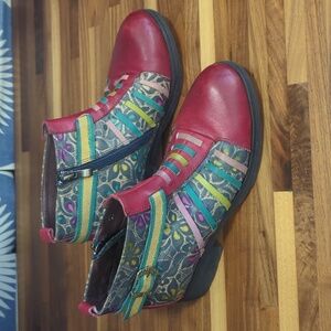 Socofy handmade side zip leather ankle boots colorful red blue green pur…